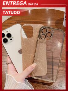 1PC Electroplated Glitter Paper Transparent Phone Case Drop-Proof Soft TPU Cover Compatible With IPhone16 Pro Max/16Pro/16Plus/16/15/14/13/12/11 - Vàng - Xem 2