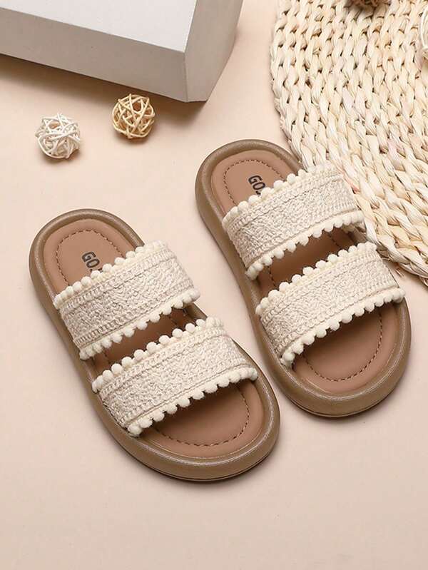 1 Pair Summer Girl's Comfortable, Soft, Minimalist, Brown Thick Sole Sandals, Suitable For Indoor And Outdoor Wear, Double Strap Design Slippers