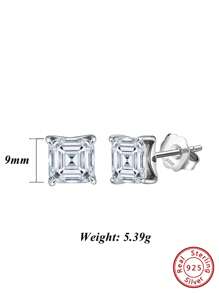 1pair Graceful 925 Sterling Silver Stud Earrings With Dazzling Square-Cut Zirconia, Accessory For Ear Elegant And Refined Jewelry For Every Fashion-Forward Woman, The Perfect Gift For Birthdays Or Anniversaries