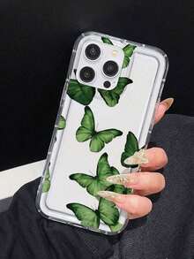 Funda para teléfono (1 unidad) Verde, transparente, con estampado floral. Compatible con 16, 15, 14, 13, 12, 11, X/XS - transparente - Ver 3