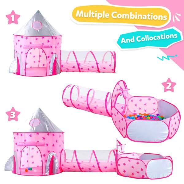 1 Set Children Indoor & Outdoor Tent, Tunnel, & Fence 3-In-1 Teepee Playhouse Pretend Play Toy (Balls Not Included)
