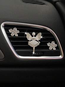 3pcs/6pcs Rhinestone Ballet Girl 5-Petal Flower Shaped Air Vent Clip, Car Decoration & Fragrance Holder - Multicolor - View 2