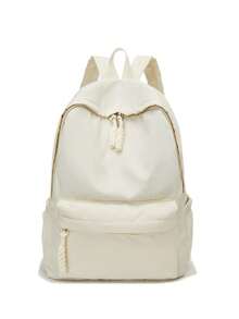 1 件简约纯色尼龙大童背包学校小学生中学生书包男孩旅行背包便携式大容量拉链闭合学院风轻便休闲背包适合旅行度假露营野餐运动返校旅行购物户外超市学校用品返校用品适合女孩男孩学生朋友青少年书包学校背包 - 彩色 - 查看 7