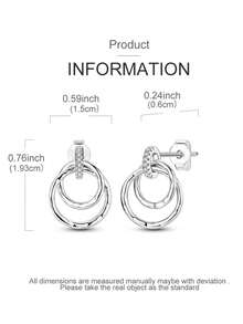 1 对原创设计 925 纯银女式耳环，防过敏双圈交叉蛇骨图案，闪耀方晶锆石，高品质优雅珠宝，适合日常派对购物佩戴 - 銀色 - 查看 4