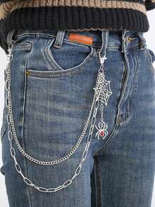 1Pc Personalized Hip-Hop Rhinestone Red Spider Pendant Metal Multi-Layer Pants Chain Versatile Jeans Accessory