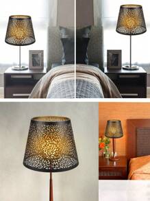 1pc Metal Laser Cut Chrysanthemum, Sun, Moon & Forest Tree Pattern Round Lamp Shade, Compatible With E27/E26 Bulbs, Includes E27 To E14 Adapter Ring, Suitable For Industrial Vintage Table Lamp, Wall Lamp Shade, Artsy Decorative Lighting Accessory, Creative Home Atmosphere Lamp Shade, Lamp Shade Size: 19cm Diameter X 15cm Height