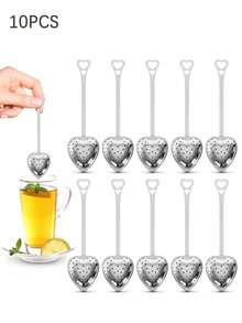 1/2/5/10pcs, 14cm*4cm, Stainless Steel Tea Infuser, Red Tea/Flower Tea Filter, Heart Shaped Handle Tea Leaves Strainer - Silver - View 6