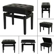 Height Adjustable Faux Leather Piano Stool With Storage | 56x34x48cm Multi-Purpose Keyboard Bench - Black - View 1
