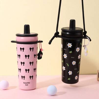 Straw Thermal Cup Stainless Steel Large Capacity Travel Coffee Mug Leak-Proof Portable Insulated Water Bottle