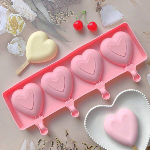 Molde de silicona con 4 cavidades en forma creativa de helado con amor, molde para producir paletas de hielo, accesorios para fiestas de verano, molde para pudín de mil capas con amor, molde para helado, molde para cocina, el mejor regalo del verano