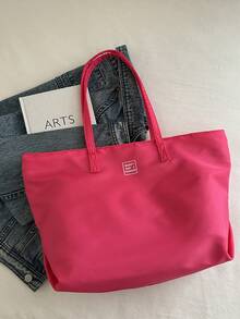 1 件时尚纯色简约大容量单肩手提包 - 玫紅色 - 查看 6