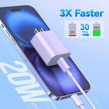 10FT/3M Tương thích với Bộ sạc iPhone Sạc nhanh, 1-3 Gói Bộ sạc USB C 20W, Cáp sạc tường USB C 60W 10FT, Tương thích với iPhone 15/16 Pro/Max/Plus - Sạc điện thoại Nan Xanh lá Tím Hồng Trắng - Xem 2