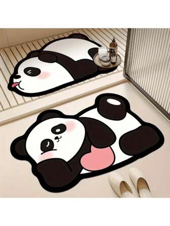 1 pieza Alfombra de baño ultra absorbente y antideslizante con diseño lindo de panda - Alfombra suave y de secado rápido de tierra de diatomeas para ducha, bañera y uso al aire libre - Alfombra de poliéster lavable a máquina para decoración del hogar y el baño, Felpudo de diatomita superior antideslizante con respaldo de goma antideslizante, Perfecto para baño, cocina y ducha, Disponible en múltiples tamaños [Alfombra de baño] [Alfombra de baño] [Alfombras de baño]