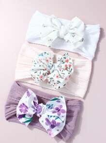 3 Stücke bedruckte & jacquard-gemusterte Baby-Stirnbänder, geeignet für den täglichen Gebrauch, passend für 0-2 Jahre alte Babys