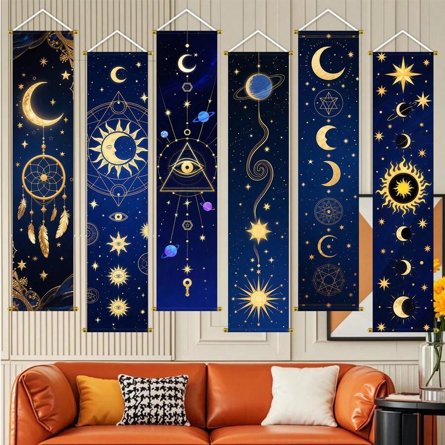 月相壁挂挂毯和月亮横幅，用于巫术美学房间装饰，天体占星术精神墙壁艺术，适用于卧室客厅宿舍