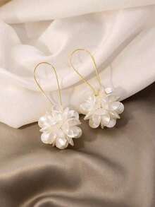 1pair Exaggerated Design Long Floral Ball Earrings With White Petals & Geometric Ear Studs, Ideal For Women's Daily Wear - 彩色 - 查看 3