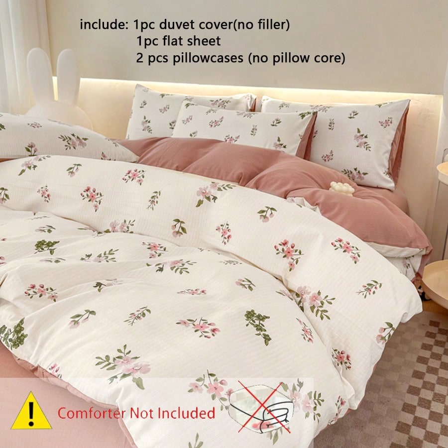 4 قطع طقم سرير، غطاء لحاف بطبعة زهور صغيرة باللون...