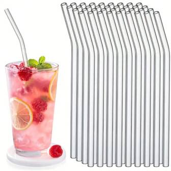 Set van 2/4/8 glazen rietjes met reinigingsborstel, geschikt voor het drinken van koude/warme dranken, sap, melk, bijeenkomsten thuis, vakantiecadeaus, geschikt voor thuiskeukens, restaurants, muziekbars, feesten, verjaardagen, bruiloften en Kerstmis.
