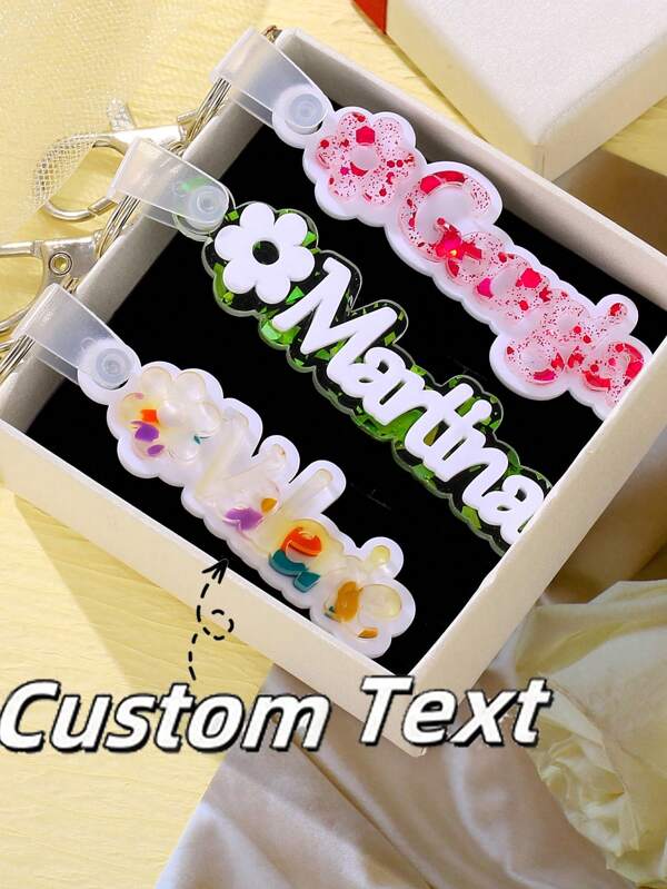 Custom Acrylic Name Flower Keychain, Personalized Creative Unique Acrylic Letter With Flower Color Keychain, Can Be Customized With Any Name Double-Layer Acrylic Couple Backpack Keychain Pendant
