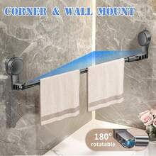 Toallero de baño con ventosa giratoria de 180°, expandible de 30 a 60 cm, ahorra espacio, ideal para esquinas y montaje en pared, con estante extraíble para esquinas/planos, baño y cocina. - Gris - Ver 5