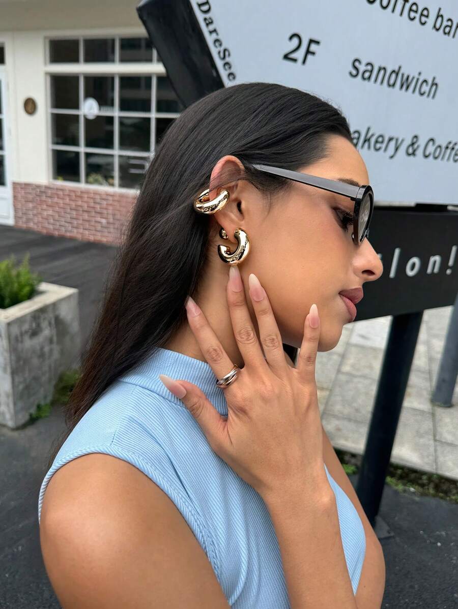 DareSee 4pcs Set Stylish Thick Cylinder Ear Clip Earrings Simple Earbone Clip For Non-Pierced Ears Music-Fest Y2K-Fest Back To School