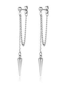 1 对男士不锈钢锥形吊坠朋克针形耳环，防过敏 - 銀色 - 查看 2