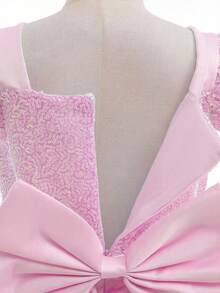 Váy dự tiệc bồng bềnh bằng vải tuyn đính nơ sequin cho bé gái, váy phù dâu, váy công chúa, phù hợp cho những dịp quan trọng, lễ hội, tiệc sinh nhật, tiệc cocktail - Hồng - Xem 7