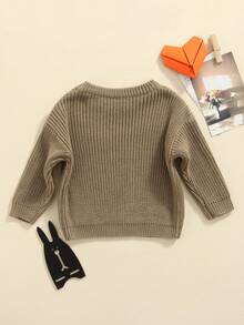 Suéter de punto para bebé niña y niño, jersey de cuello redondo de manga larga de color liso para otoño e invierno - Caqui - Ver 3