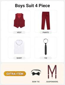 Boys Formal Suit Set - Suspenders Adjustable Waist Ring Bearer - Burgundy Vest - 查看 2
