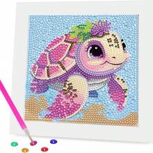 動物水晶鑽石畫附框架，DIY動物鑽石馬賽克藝術套裝，蝴蝶、海龜、海豚裝飾畫，兒童手工藝活動，適合居家桌面與牆面裝飾，開學季兒童禮物 - 彩色 - 查看 9