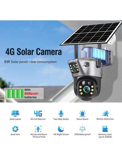 SWVW V380 Pro 10x Zoom 4K Solar Camera 4G SIM Card Dual Lens 8MP High Definition Night Vision Network Closed Circuit Television Monitoring Gimbal PIR Human Detection Alarm Waterproof Built In Battery Camera,4G Outdoor Indoor Security Home Cameras, Wireless IP PTZ None Surveillance Cameras view 2