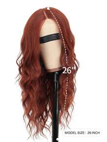 26 Inch Elegant Long Dirty Orange Curly Wavy U Part Lace Synthetic Wig For Women - Heat Resistant Fiber, Natural Middle Part, Full Volume, For Daily Wear, Party & Cospla - Dirty Orange - View 3