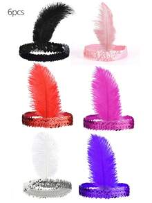 1件/3件/6件装 女士1920年代复古羽毛头饰发饰，舞会、婚礼、嘉年华装饰情人节配饰