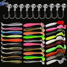 10pcs/30pcsSoft Fishing Lures Kit Silicone Lure Set Artificial Bait Worm With 4pcs /10pcs Crank Jig Head Hook - Multicolor - View 2