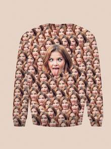 Customized Funny Face Design Men's Crew Neck Sweatshirt, Men's Sportswear, Personalized Hoodie With Amusing Face Pattern, Autumn/Winter Casual Sporty Style, Ideal Gift For Him/Her