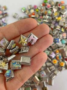 1/18/54/108pcs Christmas Thanksgiving Random Exquisite Italian Charm Bracelet Set, Assorted Jewelry And Opening Tools, 9mm Modular Jewelry Bracelet Links Handmade DIY Jewelry Gifts, DIY Accessories Made Of Stainless Steel, Handmade DIY Jewelry Gifts, Perfect For Mother's Day Birthday Teacher's Day And Back To School Season For Best Friends - 彩色 - 查看 3