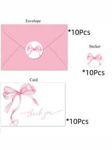 10pcs Baby Shower Thank You Cards With Envelopes & Stickers - Bow Design For Gender Reveal Party, Birthday - Thoughtful Party Supplies - Multicolor - View 3