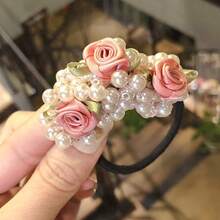 3件套新款花朵仿珍珠发圈，多功能发绳，女士马尾辫发圈，发圈橡皮筋，发绳，美发家居饰品 - 彩色 - 查看 3