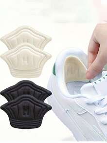4pcs Anti-Friction Sport Shoe Insoles - Nylon Foot Protector Pads With Adhesive Backing, Provide Comfort And Support, In Beige And Black Colors, Enhanced Shoe Comfort | Ergonomic Shoe Inserts | Heel Cushion Inserts, Shoe Accessories