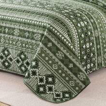 Green Boho Style Queen King Quilt Set Reversible Bohemian Strip Quilt Beddding Set, Soft And Lightweight Bedspread For All Season, Bed Coverlet With 2 Matching Pillow Shams (3 Pieces) - màu xanh lá - Xem 3