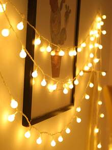 1 Peça Luzes de Fio com Bolas Brancas de 1,5/3/4,5/6m, Alimentadas por Bateria, Luzes de Bolas Brancas para Decoração Interna, Decoração de Quarto, Luzes de Decoração de Parede, Adequadas para Decoração de Casamento, Decoração de Festa de Aniversário, Decoração de Jardim Externo, Decoração Doméstica, Decoração de Barraca de Camping - Branco - Visão 3