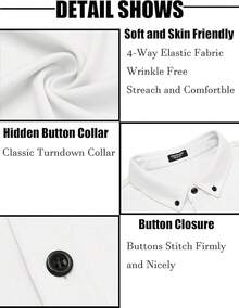 Men's Short Sleeve Casual Button Down Shark Shirts Wrinkle Free Untucked Shirt Summer Stretch Dress Shirtshalloween - 白色 - 查看 7