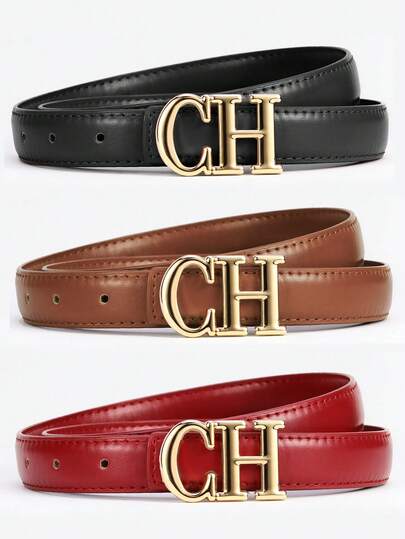 3pcs New Women's Belt, High-Quality Letter Buckle Fashionable And Versatile Belt, Jeans And Suit Pants Matching Belt. Summer, School Fall, Autumn, Halloween