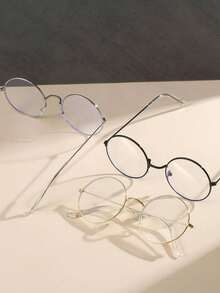 3 chiếc kính mát trong suốt gọng kim loại tròn phong cách đại học cổ điển dành cho nam để đeo hàng ngày - Trong sáng - Xem 3