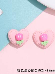 10pcs/Pack Heart-Shaped Tulip Flower Design Resin Hair Clips & Phone Case DIY Craft Accessory Parts - Tulip - View 14