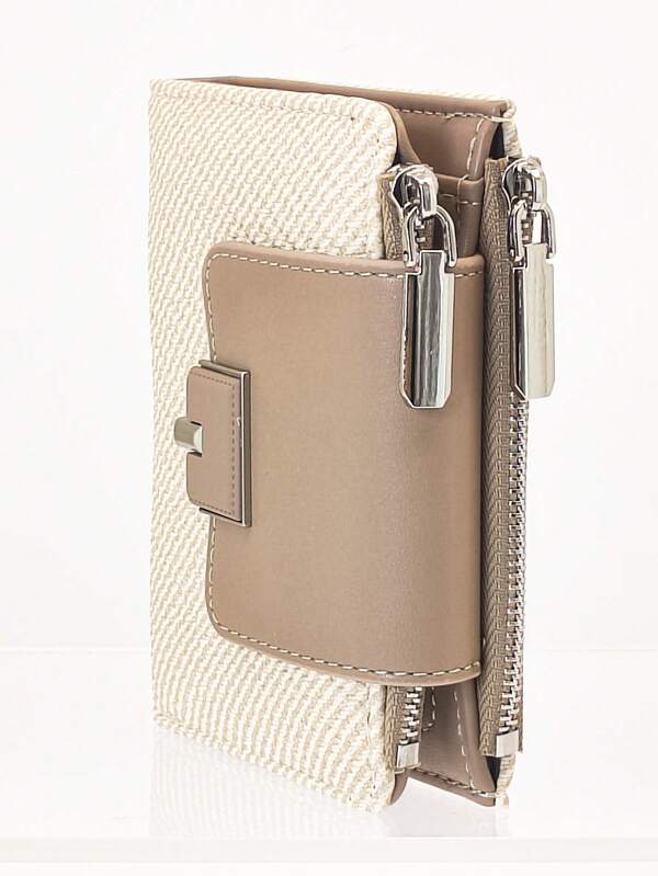 محفظة نسائية قصيرة، مضفرة من القش، نسيج ناعم من الجلد البولي يوريثان، إغلاق بأبزيم عصري قابل للطي مزدوج، سعة كبيرة متعددة الوظائف لحفظ البطاقات، حقيبة كلاتش خفيفة الوزن بتصميم بسيط، مناسبة كهدية للمناسبات