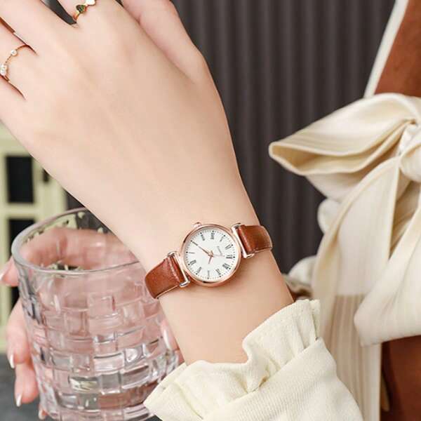 Montres pour femmes - Montre numérique multicolore pour femme avec échelle romaine en or rose, montres à quartz de luxe légères, montres pour femmes