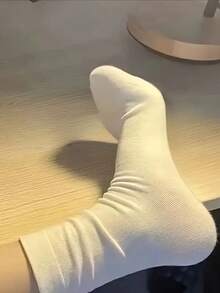 5 Pairs Women's Minimalist Style Socks, Mid-Calf Socks, Maternity Socks, Classic Versatile, Suitable For Daily Wear, Holiday Gift