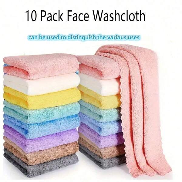 10pcs Solid Color Washcloths, Simple Plain Face Cloth, Soft Absorbent Towel Small Face Towel, Bathroom Supplies Travel Accessories