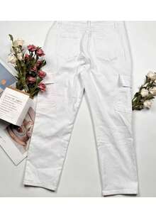 Plus Size Women's Elastic Skinny Cargo Pants, Autumn - White - View 4